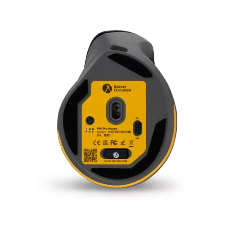 BakkerElkhuizen PRF Pro hiir Parem, Paremakäeline, Vertikaalne disain, Optiline, RF Juhtmevaba + Bluetooth + USB USB-C, 2400 DPI, Must, Hall