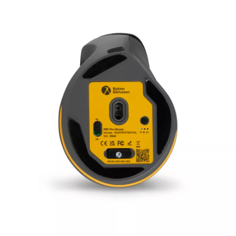 BakkerElkhuizen PRF Pro hiir Vasak, Vasakukäeline, Vertikaalne disain, Optiline, RF juhtmevaba + Bluetooth + USB USB-C, 2400 DPI, Must, Hall