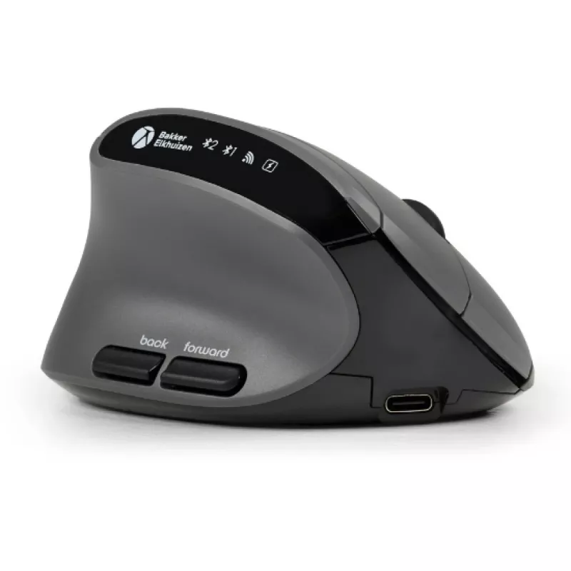 BakkerElkhuizen MidWay hiir vasakukäeline, vasakukäeline, vertikaalne disain, optiline, RF juhtmevaba + Bluetooth + USB USB-C, 2400 DPI, hall, must