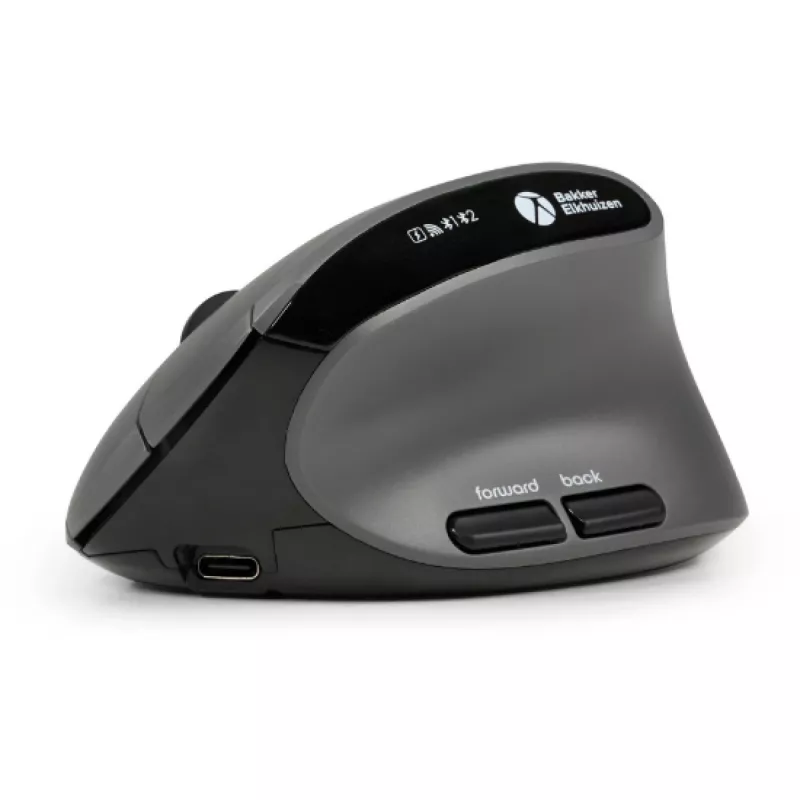 BakkerElkhuizen MidWay hiir Right, paremakäeline, vertikaalne disain, optiline, RF-juhtmevaba + Bluetooth + USB USB-C, 2400 DPI, hall, must