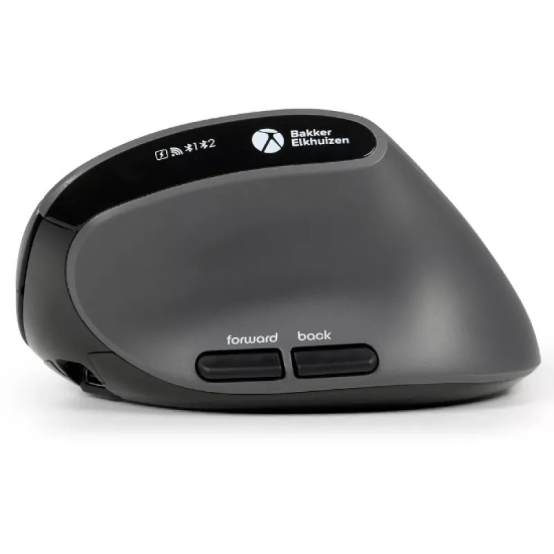 BakkerElkhuizen MidWay hiir Right, paremakäeline, vertikaalne disain, optiline, RF-juhtmevaba + Bluetooth + USB USB-C, 2400 DPI, hall, must