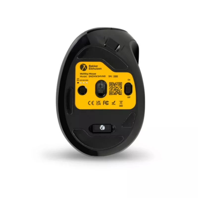 BakkerElkhuizen MidWay hiir Right, paremakäeline, vertikaalne disain, optiline, RF-juhtmevaba + Bluetooth + USB USB-C, 2400 DPI, hall, must
