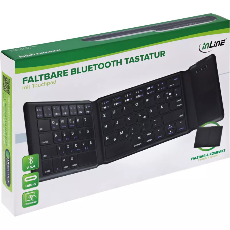 InLine 55379B klaviatuur Universaalne Bluetooth QWERTZ Saksa Must