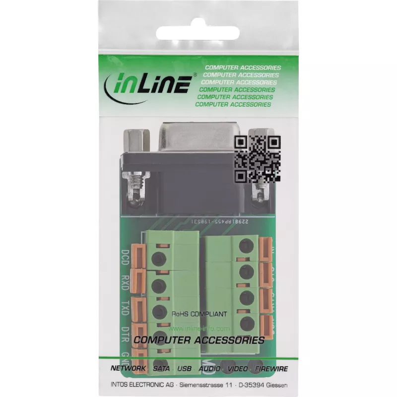 InLine 92501A juhtmepistik Klemmplokk / D-Sub 9 Must, Roheline