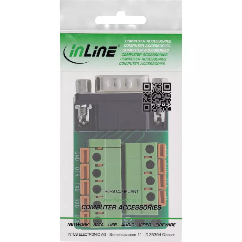 InLine 92501B juhtmepistik Klemmliist / D-Sub 9 Must, Roheline