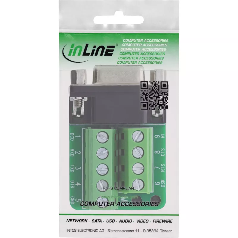InLine 92501E juhtmeühendus Klemmiplokk / D-Sub 9 Must, Roheline