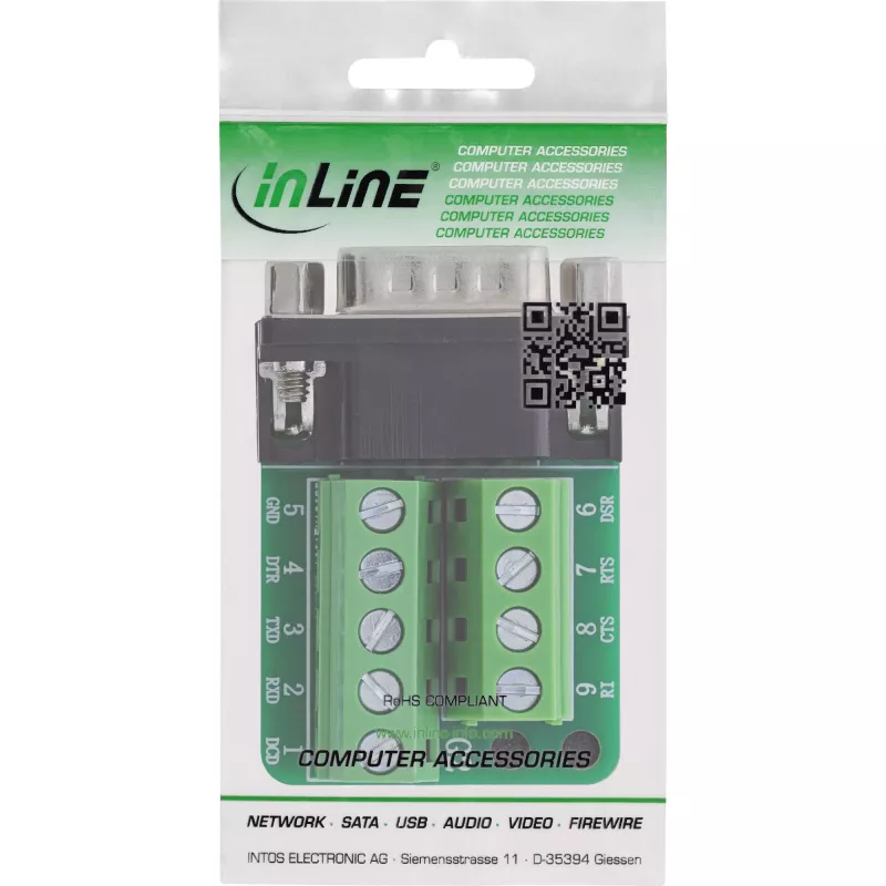 InLine 92501F juhtmepistik Klemmiplokk / D-Sub 9 Must, Roheline