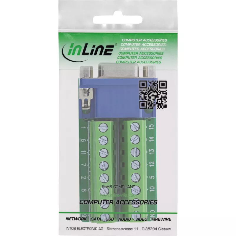 InLine 92503A juhtmepistik Klemmiplokk, VGA (HD15) Sinine, Roheline