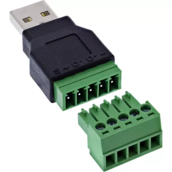 InLine 92504A juhtmeühendaja USB-A / klemmiplokk, 5-kontaktiline Must, Roheline