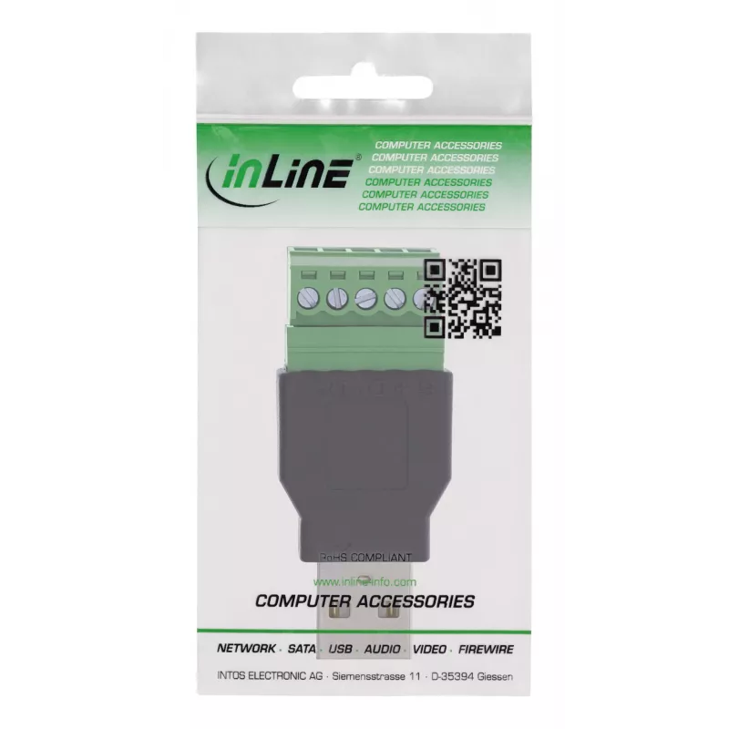 InLine 92504A juhtmeühendaja USB-A / klemmiplokk, 5-kontaktiline Must, Roheline
