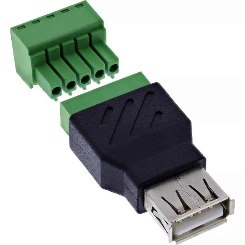 InLine 92504B juhtmeühendus USB-A / klemmiplokk, 5-kontaktiline Must, Roheline