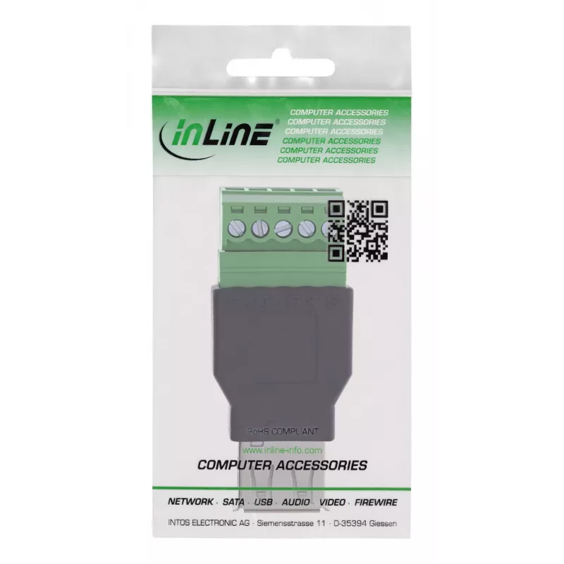 InLine 92504B juhtmeühendus USB-A / klemmiplokk, 5-kontaktiline Must, Roheline