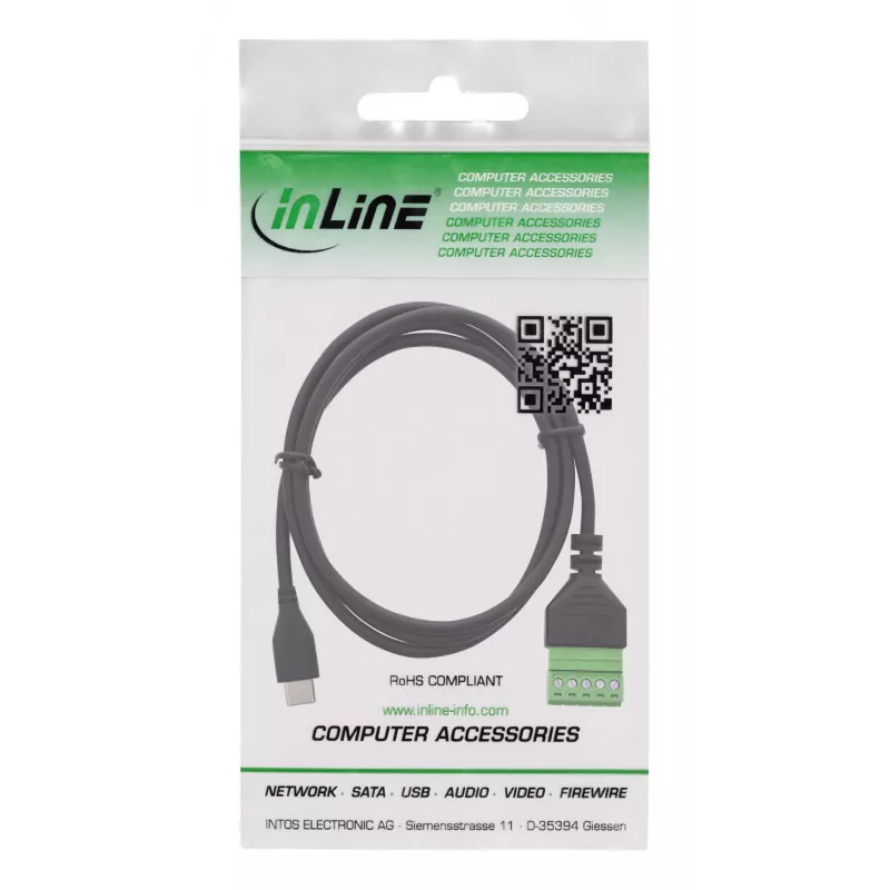InLine 92504E juhtmeühendus USB-C / klemmiplokk, 5-kontaktiline Must, Roheline