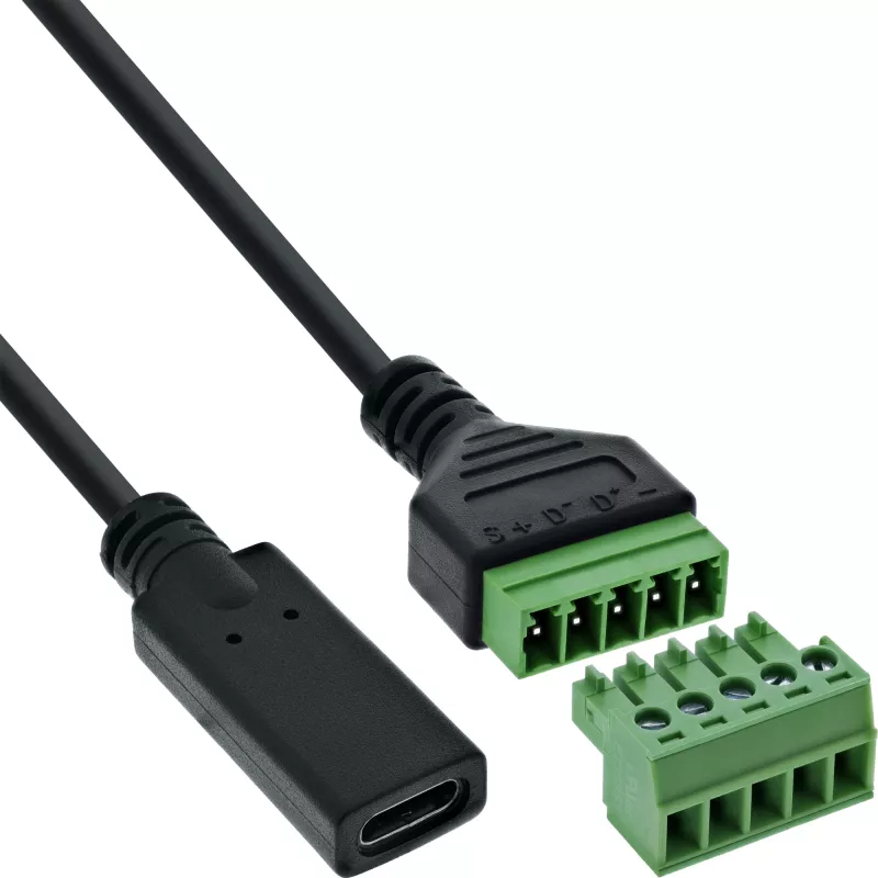 InLine 92504F juhtmepistik USB-C / Klemmiplokk, 5-kontaktiline Must, Roheline