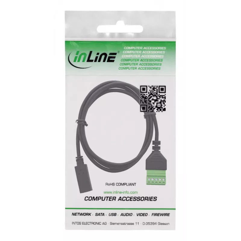 InLine 92504F juhtmepistik USB-C / Klemmiplokk, 5-kontaktiline Must, Roheline