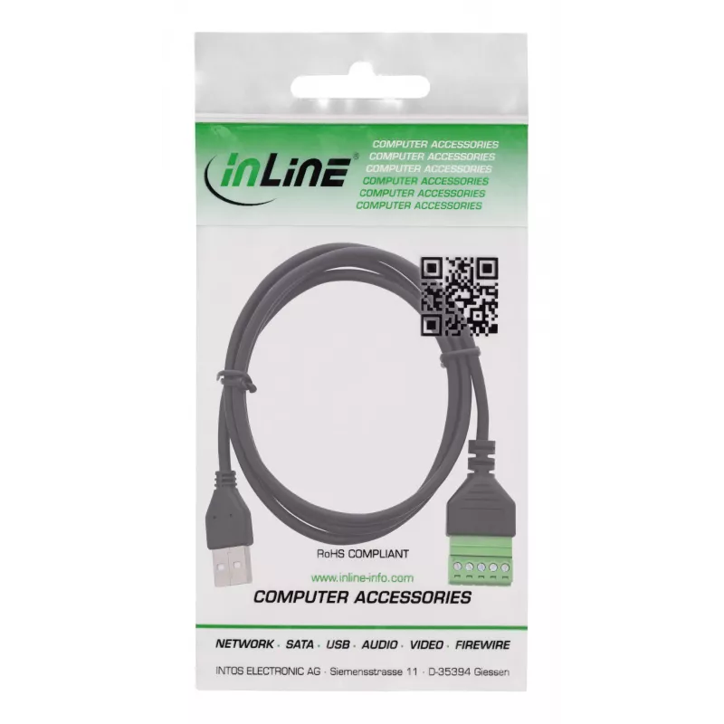 InLine 92504G juhtmeühendus USB-A / klemmiplokk, 5-kontaktiline Must, Roheline