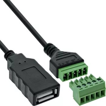 InLine 92504H juhtmeühendaja USB-A / Klemmliist, 5-kontaktiline Must, Roheline