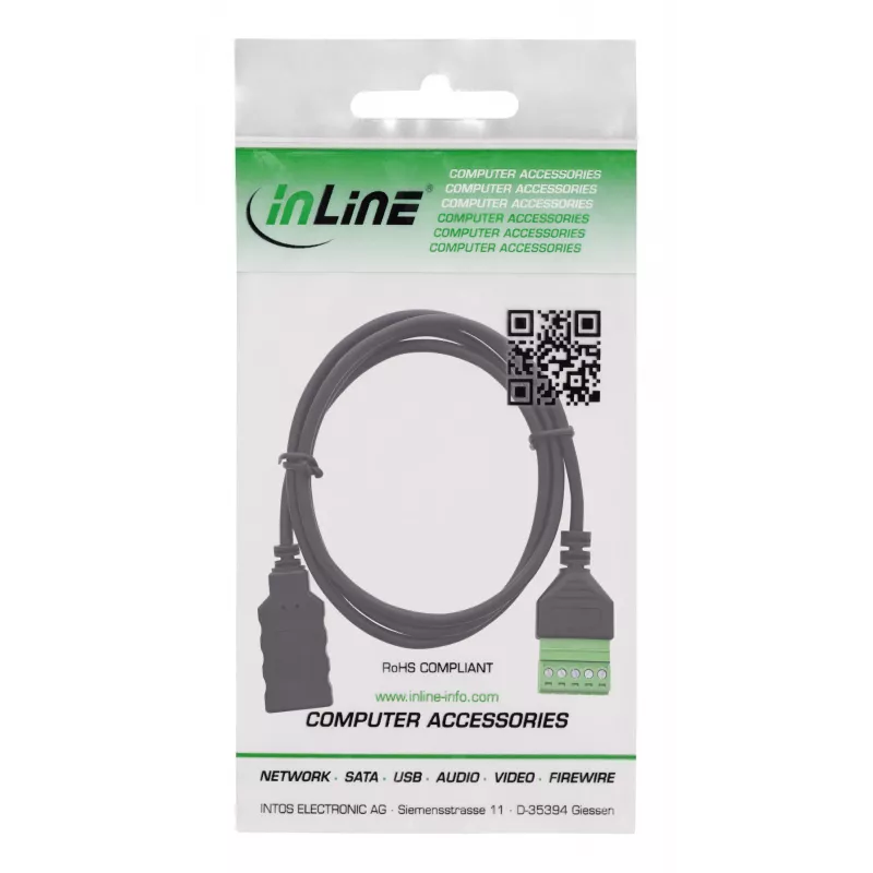 InLine 92504H juhtmeühendaja USB-A / Klemmliist, 5-kontaktiline Must, Roheline