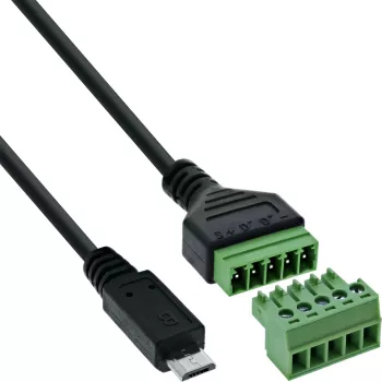 InLine 92504C juhtmeadapter Micro USB / klemmliist, 5 kontaktiga, Must, Roheline