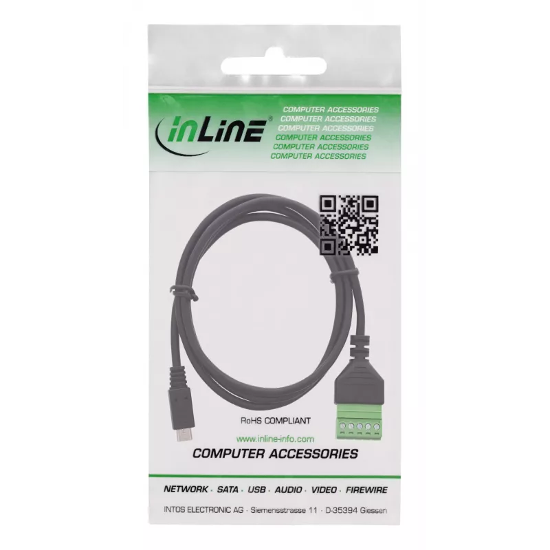 InLine 92504C juhtmeadapter Micro USB / klemmliist, 5 kontaktiga, Must, Roheline