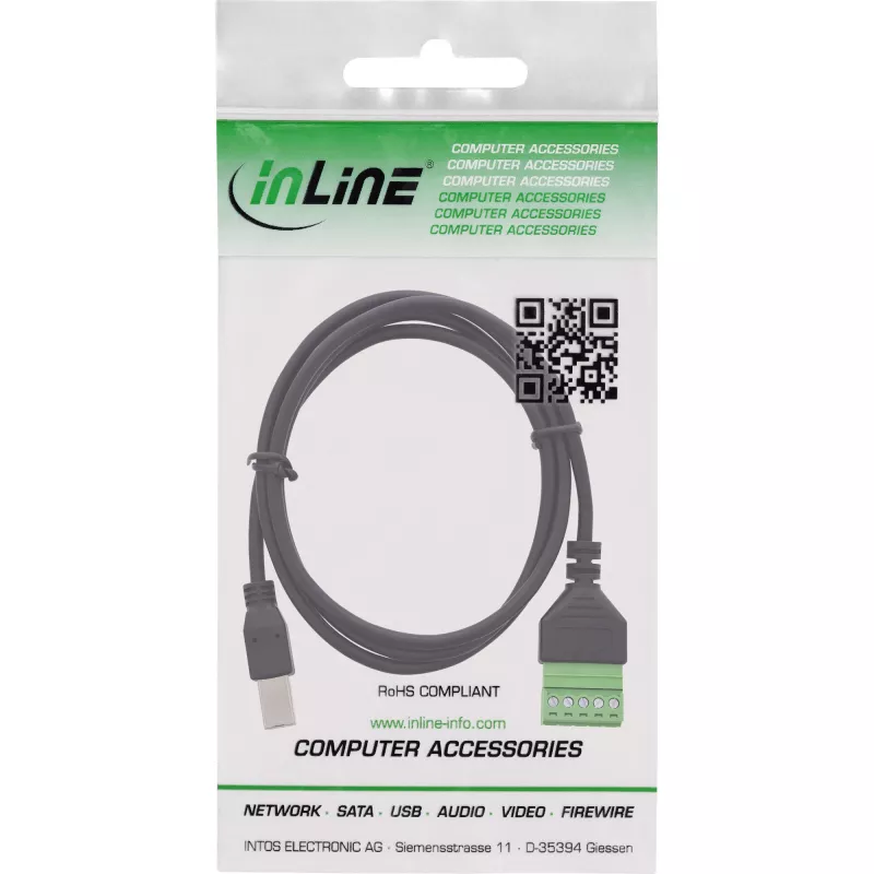 InLine 92504I juhtmeühendaja USB-B / Klemmiplokk, 5-kontaktiline Must, Roheline