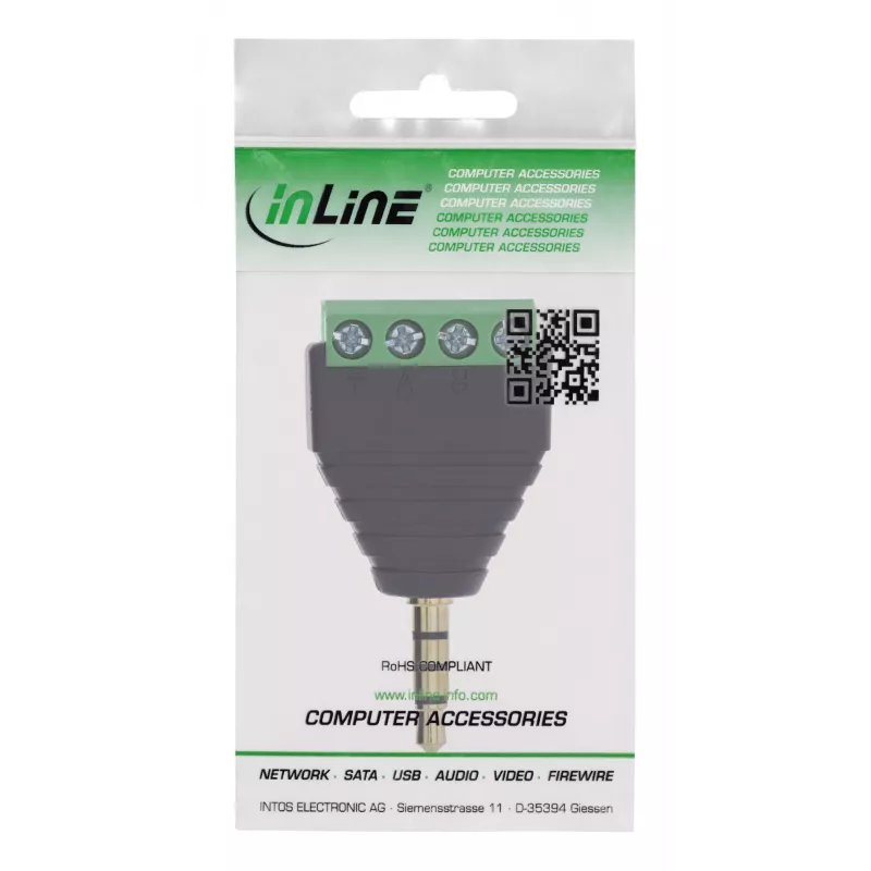 InLine 92504J juhtmepistik 3,5 mm 4-kontaktiline TRRS-pistik / 4-klemmiga klemmiplokk Must, Roheline