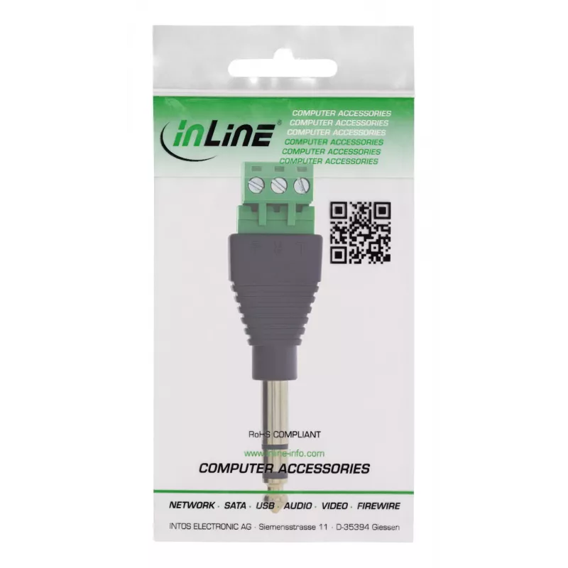 InLine 92504L juhtmeühendus 6,35 mm 3-kontaktiline pistik TRS / klemmiplokk 3 klemmi Must, Roheline
