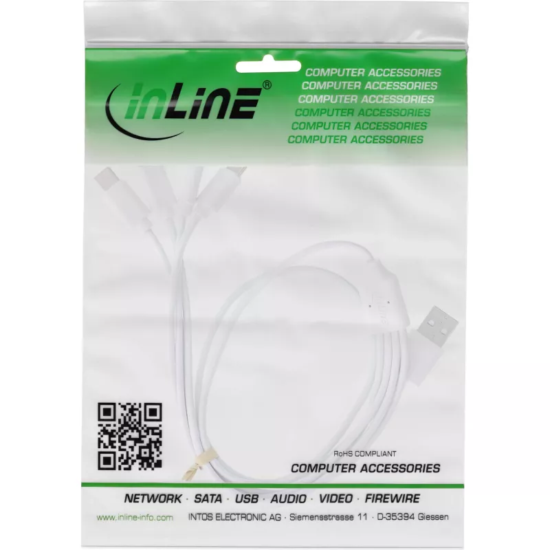 InLine 35146W USB-kaabel USB 2.0 0,5 m USB A 4 x USB-C valge