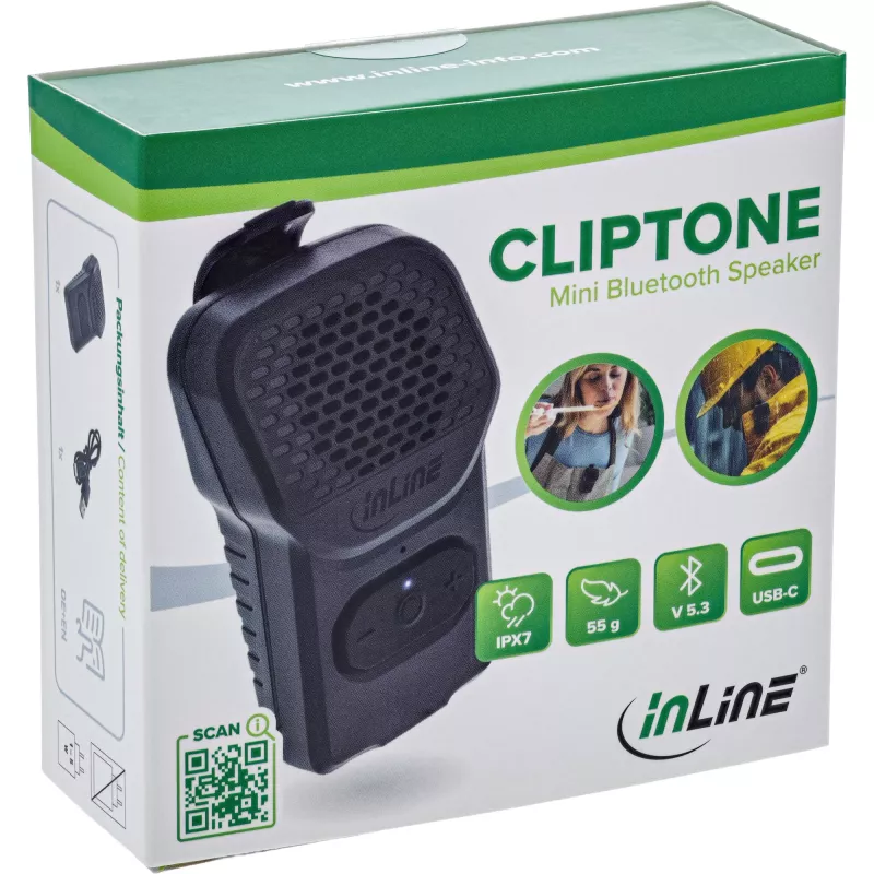 Mono kaasaskantav kõlar InLine 55383 — Must, draiver 2,8 cm, Bluetooth 2,4 GHz (ulatus 10 m)