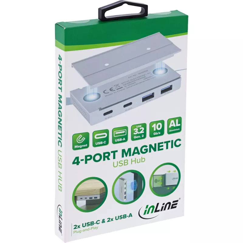 InLine 35395M liidesejaotur USB 3.2 Gen 2 (3.1 Gen 2) USB-C 10000 Mbit/s hõbedane