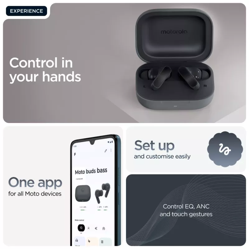 Headset MOTOROLA Moto Buds Bass TWS Bluetooth kõrvasisesed kõrvaklapid kõnede ja muusika jaoks, Must, 51 g