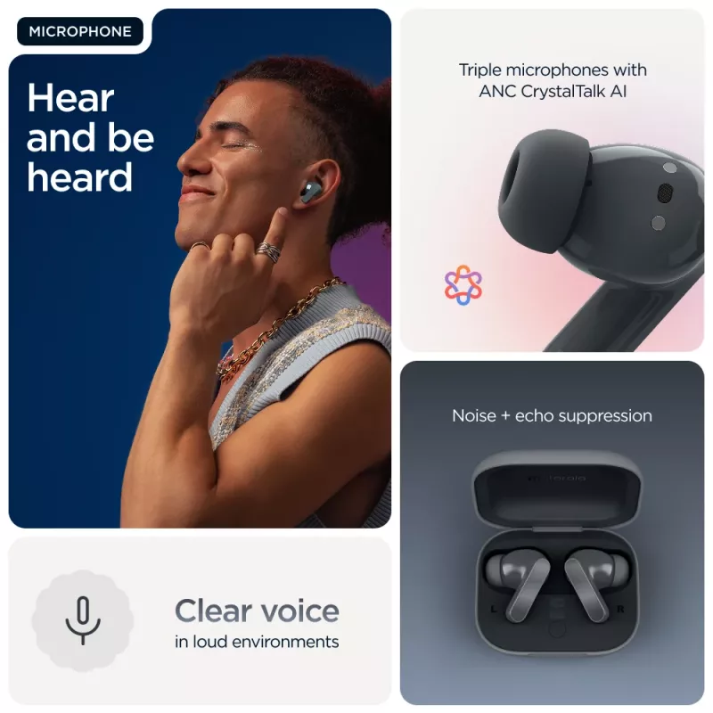 Headset MOTOROLA Moto Buds Bass TWS Bluetooth kõrvasisesed kõrvaklapid kõnede ja muusika jaoks, Must, 51 g