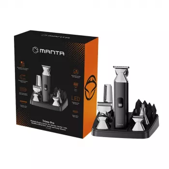Juhtmeta laetav juuksetrimmer MANTA HT-01BK — USB-C, IPX7 veekindel, 90 min aku, 6 + 4 magnetkinnitust