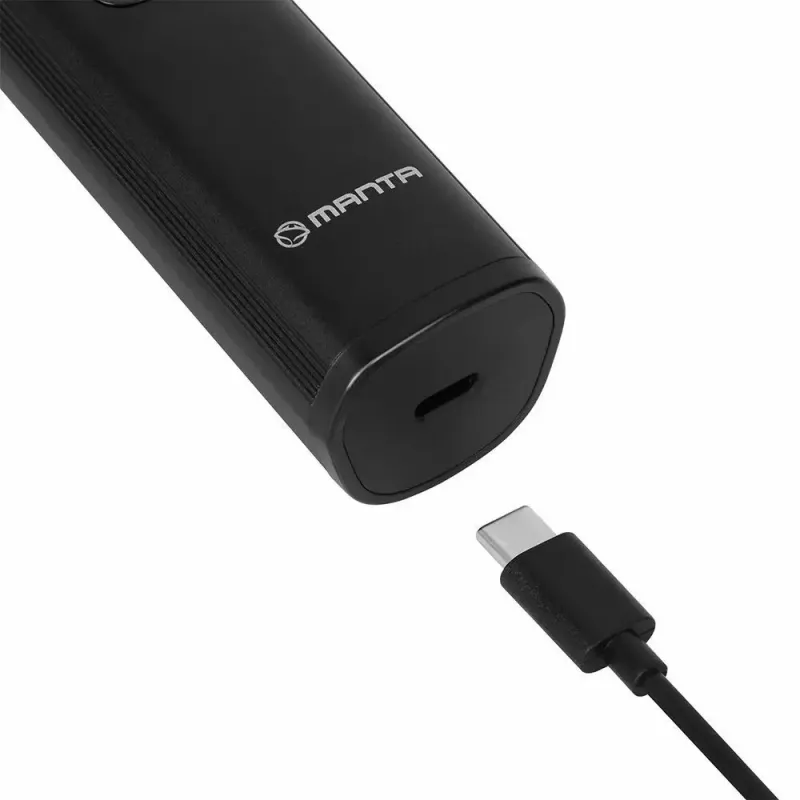 Juhtmeta laetav juuksetrimmer MANTA HT-01BK — USB-C, IPX7 veekindel, 90 min aku, 6 + 4 magnetkinnitust
