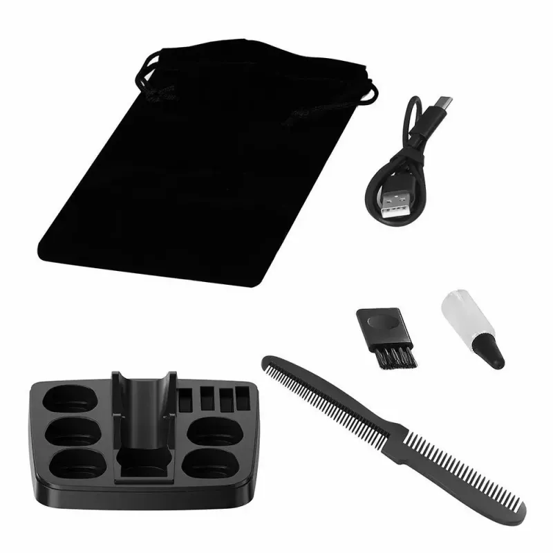 Juhtmeta laetav juuksetrimmer MANTA HT-01BK — USB-C, IPX7 veekindel, 90 min aku, 6 + 4 magnetkinnitust