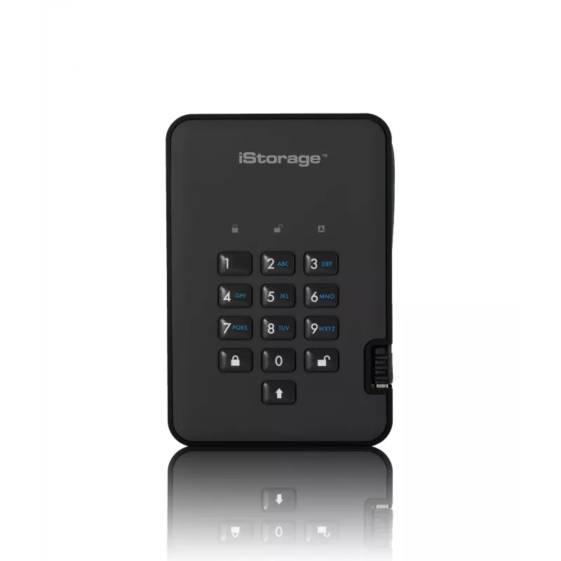 iStorage diskAshur2 256-bit 1TB USB 3.2 turvaline krüpteeritud pooljuhtketas - Must IS-DA2-256-SSD-1TB-B