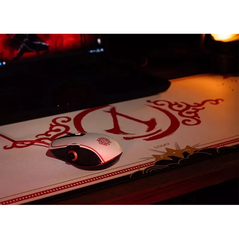Lexip X Ubisoft - Assassin's Creed - Shadows hiir, paremakäeline, optiline, USB Type-A, 12000 DPI, must, kuldne, punane, valge