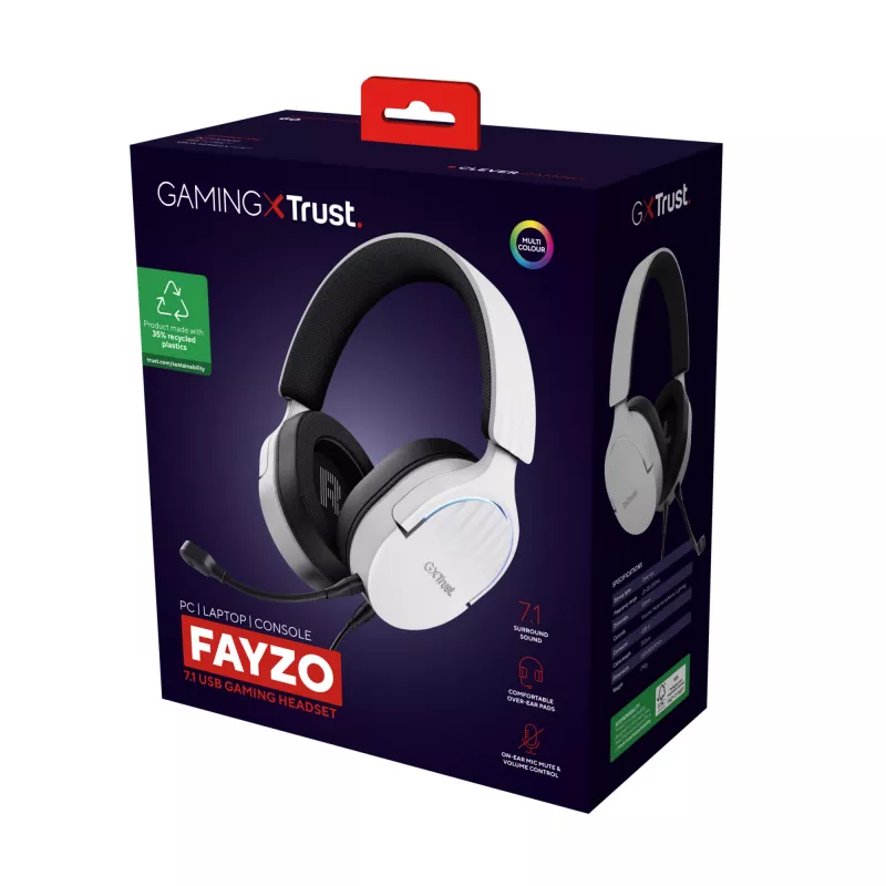 Trust GXT 490 FAYZO Peakomplekt Juhtmega Peavõru Mootorratas USB Type-A Must, Valge