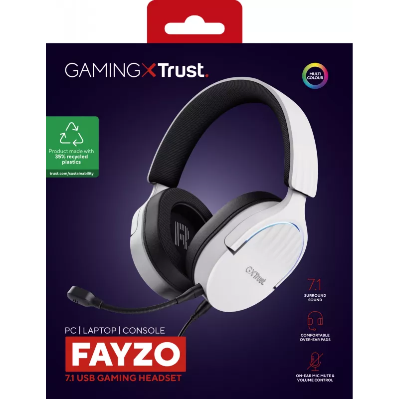 Trust GXT 490 FAYZO Peakomplekt Juhtmega Peavõru Mootorratas USB Type-A Must, Valge