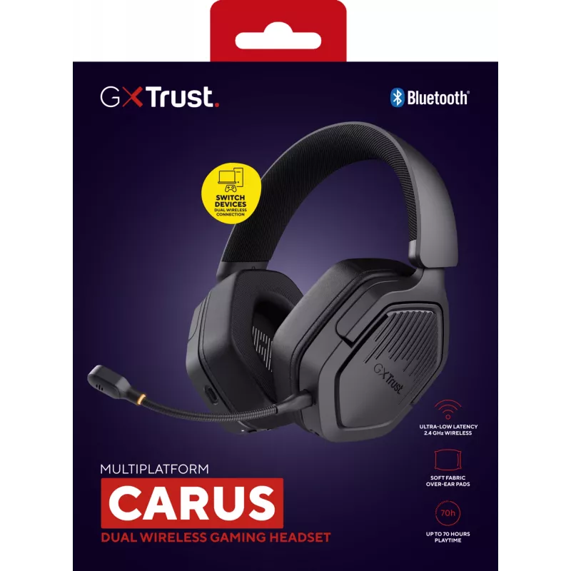 Trust GXT 493 Carus Peakomplekt Juhtmega ja juhtmevaba Peapael, Kiiver Mängimine USB USB-C / USB Type-A Bluetooth Must