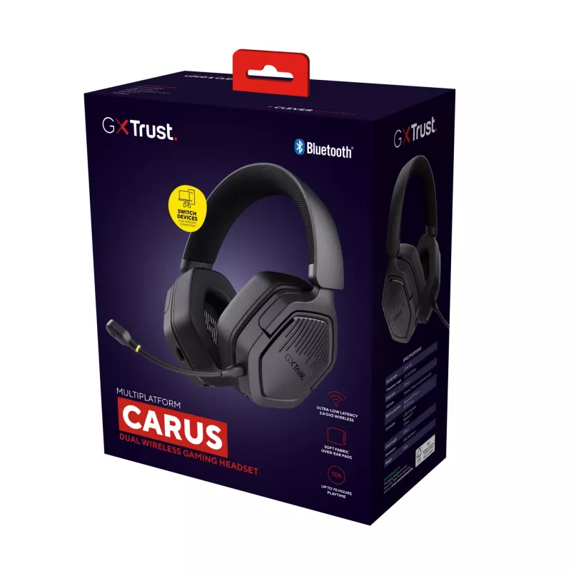 Trust GXT 493 Carus Peakomplekt Juhtmega ja juhtmevaba Peapael, Kiiver Mängimine USB USB-C / USB Type-A Bluetooth Must