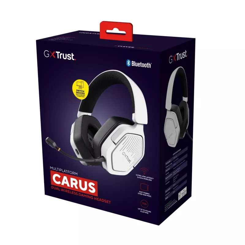 Trust GXT 493W Carus peakomplekt juhtmega ja juhtmevaba peavõru, kiivri tüüpi mänguritele USB USB-C / USB Type-A Bluetooth valge