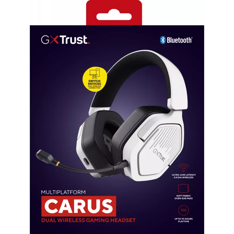 Trust GXT 493W Carus peakomplekt juhtmega ja juhtmevaba peavõru, kiivri tüüpi mänguritele USB USB-C / USB Type-A Bluetooth valge