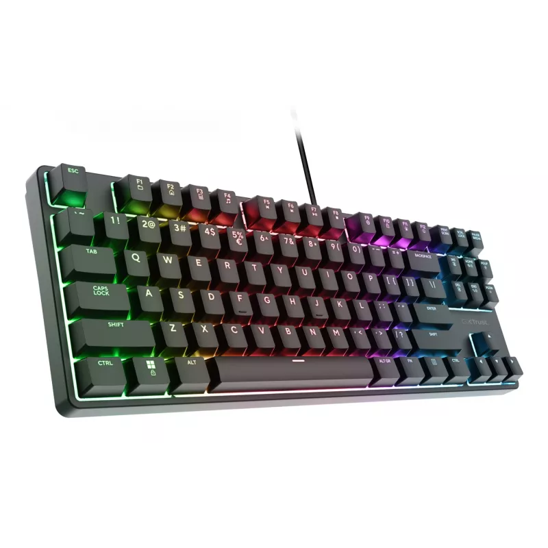 Mehaaniline mänguriklaviatuur TRUST 26135, 80% 87-klahviga, QWERTZ saksa asetusega, USB-juhtmega, must, 1,8 m kaabel
