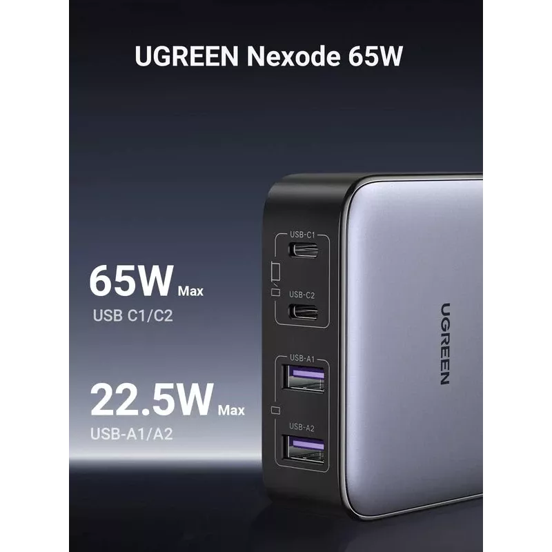 Ugreen Nexode 65 W laua kiirlaadija, 2x USB-A + 2x USB-C (90747)