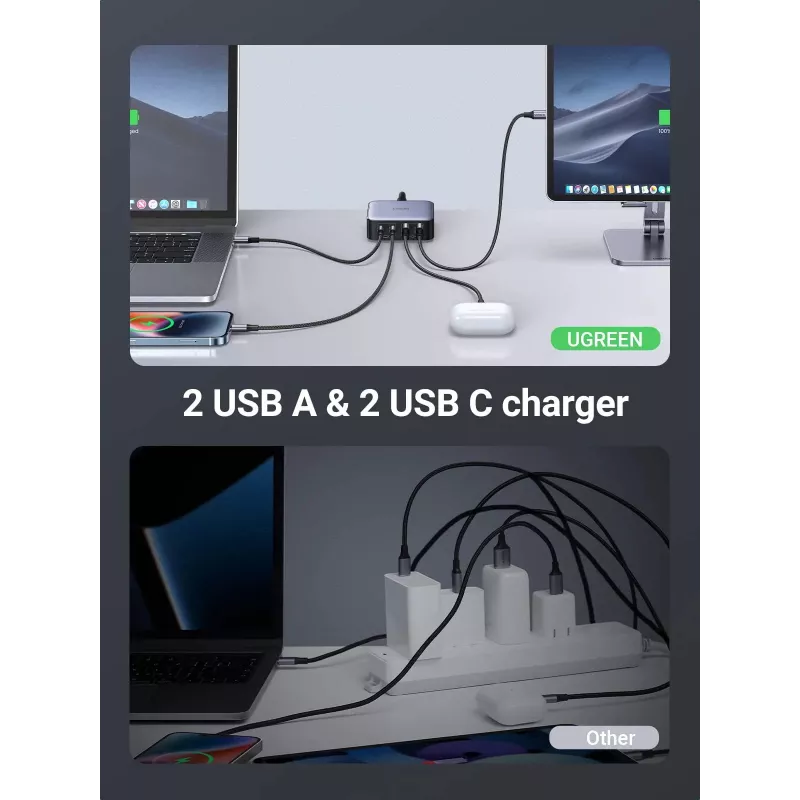 Ugreen Nexode 65 W laua kiirlaadija, 2x USB-A + 2x USB-C (90747)
