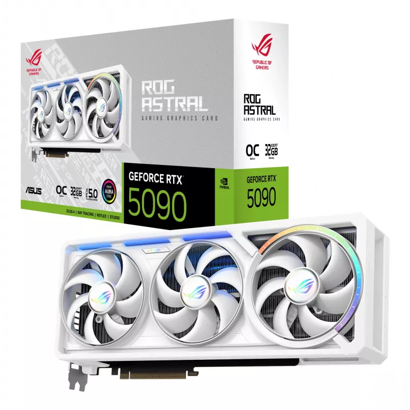 Graafikakaart ASUS ROG Astral GeForce RTX 5090, 32 GB GDDR7, 512-bit, PCIe 5.0, 3 ventilaatorit, valge