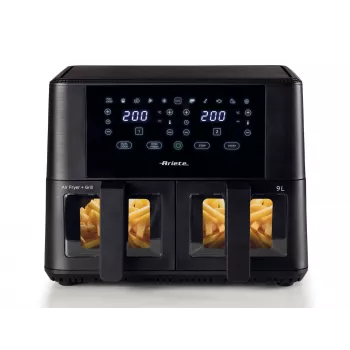 Ariete 4631 Double Air fryer 9L, 2400W, kogumaht 9L, 11 programmi, multifunktsionaalne, kuni 3,6 kg praetud toitu, temperatuur kuni 200°C, kahekordne korv, must