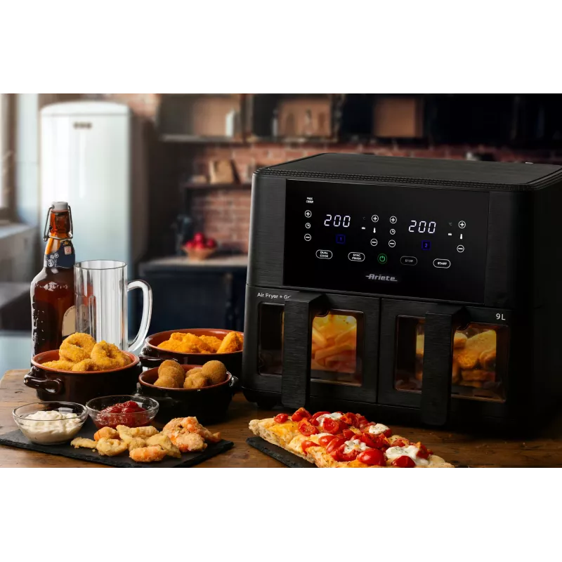Ariete 4631 Double Air fryer 9L, 2400W, kogumaht 9L, 11 programmi, multifunktsionaalne, kuni 3,6 kg praetud toitu, temperatuur kuni 200°C, kahekordne korv, must