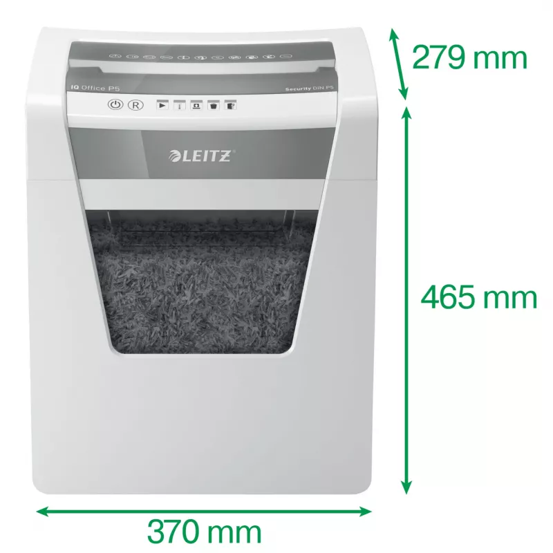 Leitz IQ kontori paberipurustaja turvalisusega P5, mikro-lõikur, 22,3 cm, 2 x 15 mm, 23 L, 250 lehte, 55 dB